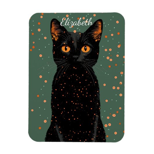 Mystische schwarze Katze mit orangefarbenen Augen  Magnet (Vertikal)
