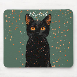 Mystische schwarze Katze mit orangefarbenen Augen  Mousepad