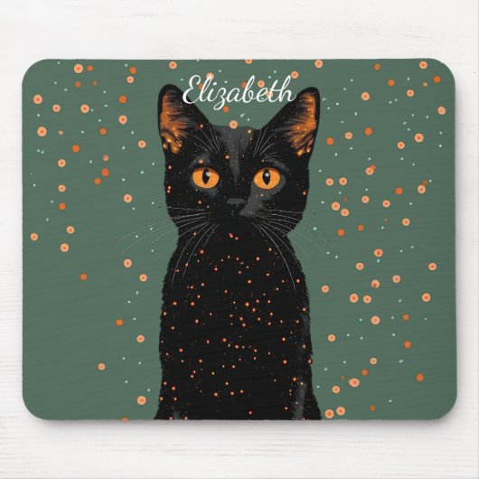 Mystische schwarze Katze mit orangefarbenen Augen  Mousepad (Vorne)