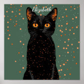 Mystische schwarze Katze mit orangefarbenen Augen  Poster (Vorne)