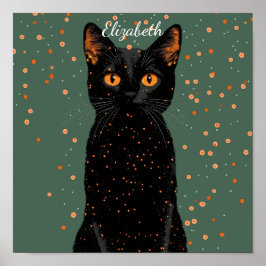 Mystische schwarze Katze mit orangefarbenen Augen  Poster