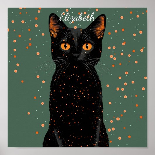 Mystische schwarze Katze mit orangefarbenen Augen Poster (Vorne)