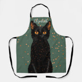 Mystische schwarze Katze mit orangefarbenen Augen  Schürze (Vorderseite)