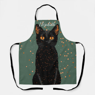 Mystische schwarze Katze mit orangefarbenen Augen  Schürze