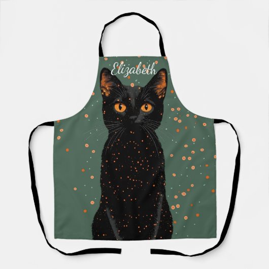 Mystische schwarze Katze mit orangefarbenen Augen Schürze (Vorderseite)