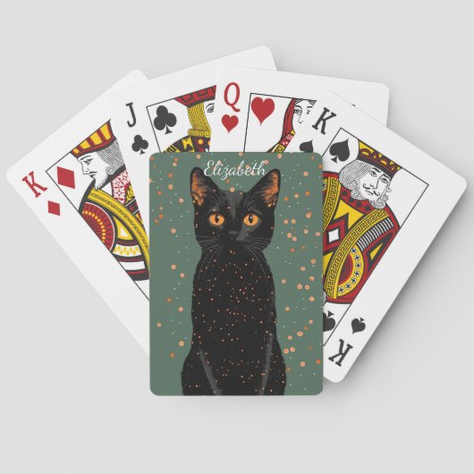 Mystische schwarze Katze mit orangefarbenen Augen  Spielkarten (Rückseite)