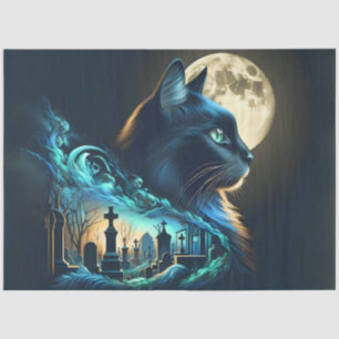 Mystische Schwarze Katze und Halloween-Gotik im Fr Seidenpapier