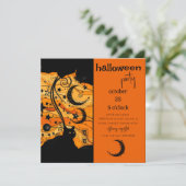 Mystische schwarze Katze und Himmelssymbole Hallow Einladung (Stehend Vorderseite)