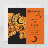 Mystische schwarze Katze und Himmelssymbole Hallow Einladung (Vorderseite)