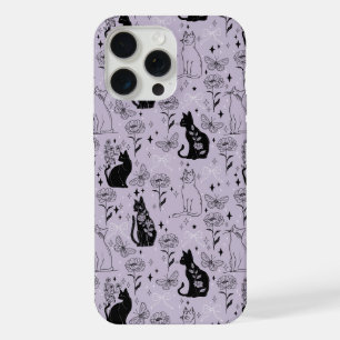 Mystische schwarze Katze und Schmetterlingsmuster iPhone 15 Pro Max Hülle