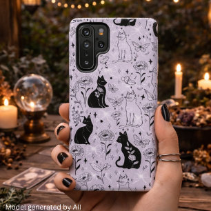 Mystische schwarze Katze und Schmetterlingsmuster Samsung Galaxy Hülle