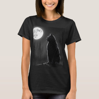 Mystische schwarze Katze unter Vollmond - Gothic A T-Shirt