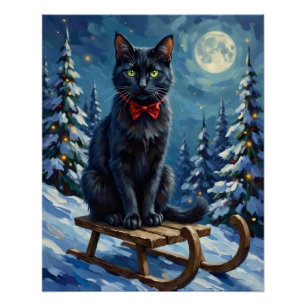 Mystische schwarze Katze verzauberte Winter-Schlit Poster