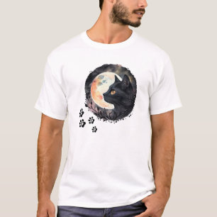 Mystische Schwarze Katze & Vollmond Wasserfarben K T-Shirt