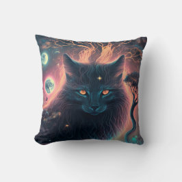 Mystische schwarze Katzenkissen | Hexengeschenk Kissen