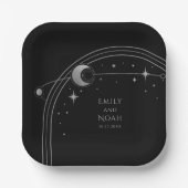 Mystische schwarze Silver Sun Moon Astronomie-Raum Pappteller (Vorderseite)