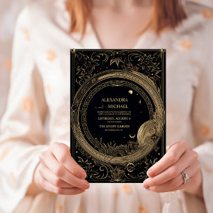 Mystische schwarze und goldene Tarot-Hochzeit Einladung