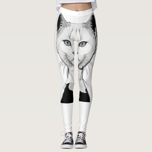 Mystische Schwarze und Weiße Katze Salem Leggings (Vorderseite)