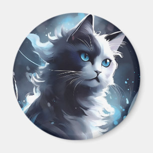 Mystische schwarze und weiße Katze Wasserfarben- Magnet