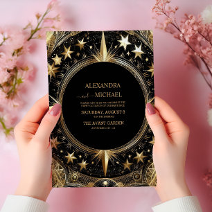 Mystische Schwarzgoldene Galaxie-Hochzeit Einladung