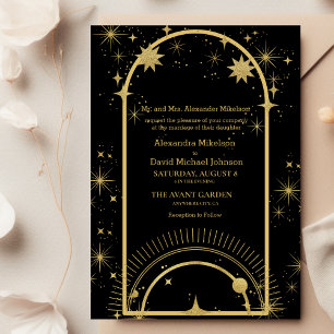 Mystische Schwarzgoldene Himmelssterne Hochzeit Einladung