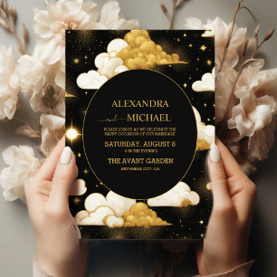Mystische Schwarzgoldene Hochzeit Himmlische Stern Einladung
