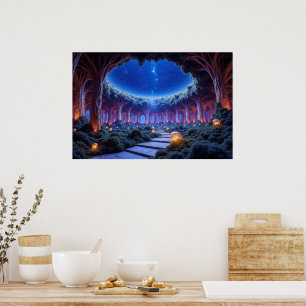 Mystische Schwebbäume in einem surrealen Garten Poster