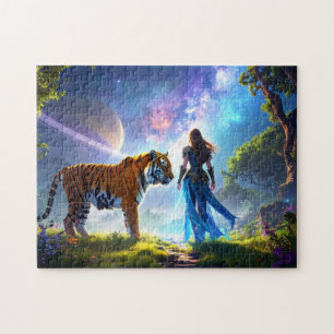Mystische Science-Fiction-Fantasy-Tigerin und Gött Puzzle