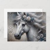 Mystische Silber-Pferde-Ölmalerei im Kunststil Postkarte (Vorne/Hinten)