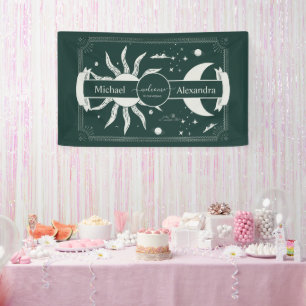 Mystische Silber- und Grüne Sonnenmond-Hochzeit Banner