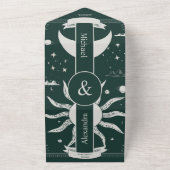 Mystische Silber- und grüne Sonnenmondhochzeit All In One Einladung (Außenbereich)