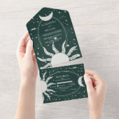 Mystische Silber- und grüne Sonnenmondhochzeit All In One Einladung (Abreißen)