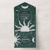 Mystische Silber- und grüne Sonnenmondhochzeit All In One Einladung (Innen Boden)