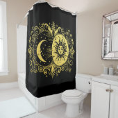 Mystische Sonne und Mond in Gold Duschvorhang (Beispiel)