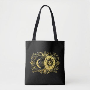 Mystische Sonne und Mond in Gold Tasche