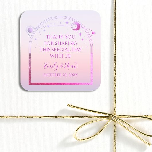 Mystische Sonnenuntergang Rosa Sonnenmönchssterne  Quadratischer Aufkleber