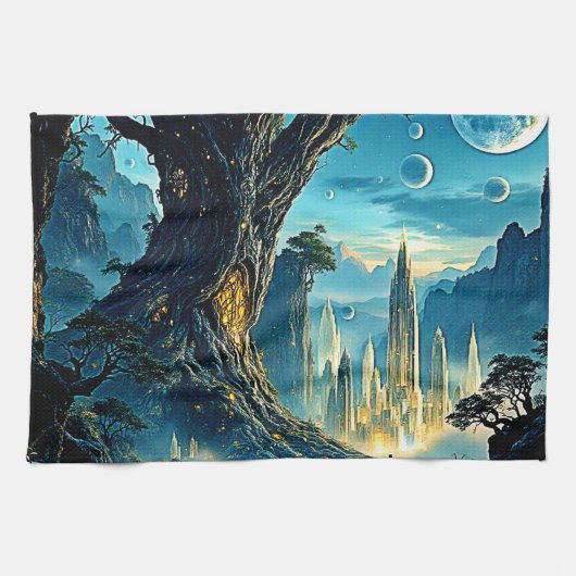 Mystische Stadtträume Geschirrtuch (Horizontal)