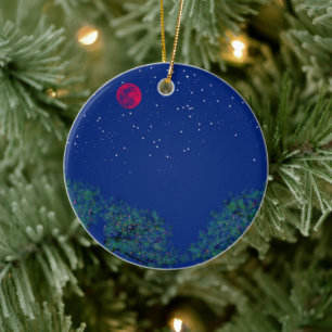 Mystische Sternennacht-Landschaft Keramik Ornament