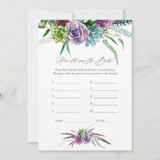 Mystische Sukkulationen Brautparty Game Einladung (Vorderseite)