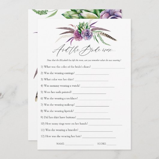 Mystische Sukkulationen Brautparty Game Einladung (Vorne/Hinten)