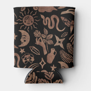 Mystische Symbole: Schlange, Sonne, Mond. Dosenkühler