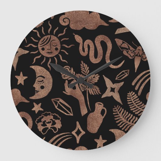 Mystische Symbole: Schlange, Sonne, Mond. Große Wanduhr (Vorderseite)