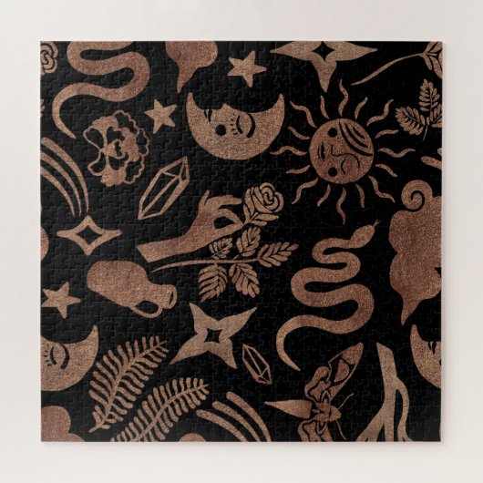 Mystische Symbole: Schlange, Sonne, Mond. Puzzle (Horizontal)