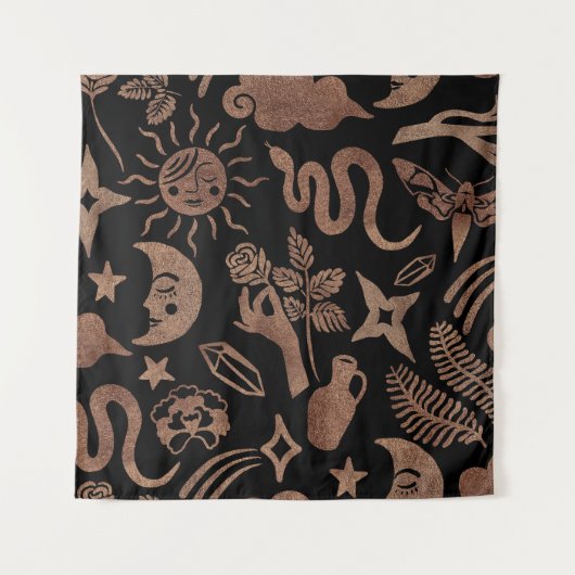 Mystische Symbole: Schlange, Sonne, Mond. Wandteppich (Vorderseite)