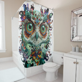"Mystische Symmetrie: Vibrant Owl Art" Duschvorhang