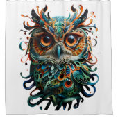 "Mystische Symmetrie: Vibrant Owl Art" Duschvorhang (Vorderseite)