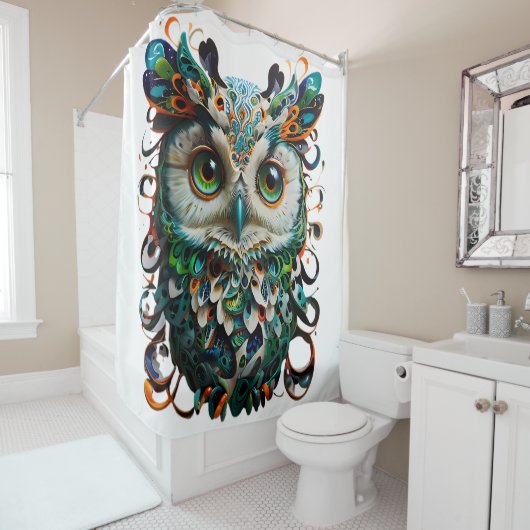 "Mystische Symmetrie: Vibrant Owl Art" Duschvorhang (Beispiel)