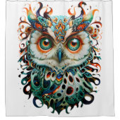 "Mystische Symmetrie: Vibrant Owl Art" Duschvorhang (Vorderseite)