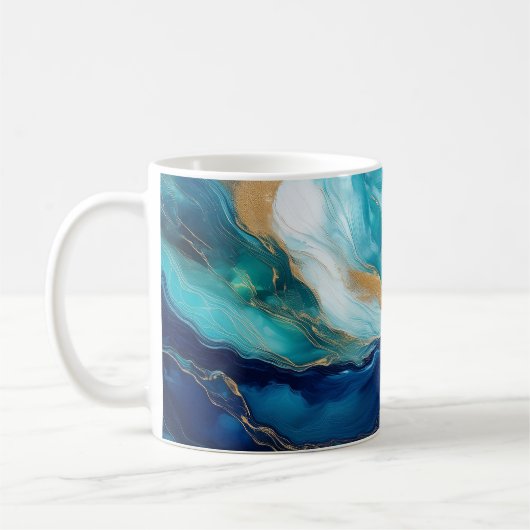 Mystische Tides: Die Kunst des Kobalt und Aquamari Kaffeetasse (Links)