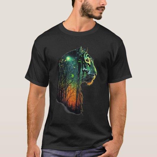 Mystische TigerkopfSilhouette mit Waldelement T-Shirt (Vorderseite)